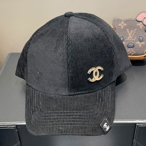 Chanel Baseball Cap with Metal Logo in Corduroy Black