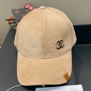 Chanel Baseball Cap with Metal Logo in Corduroy Khaki