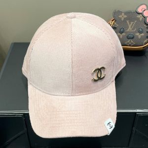 Chanel Baseball Cap with Metal Logo in Corduroy Pink