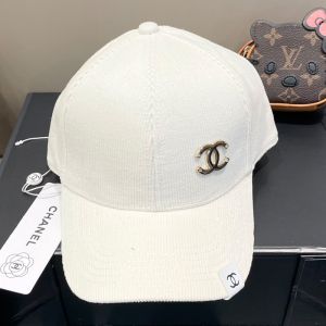 Chanel Baseball Cap with Metal Logo in Corduroy White