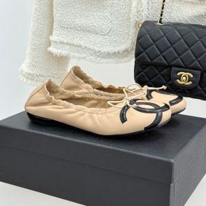 Chanel Cambon Ballet Flats with Patent Leather CC Women in Lambskin Apricot