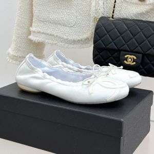 Chanel Cambon Ballet Flats with Patent Leather CC Women in Lambskin White