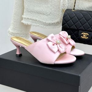 Chanel Double Bow 55 Slides Women in Silk Light Pink