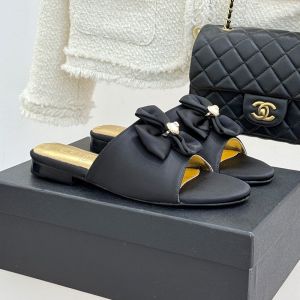 Chanel Double Bow Slides Women in Silk Black