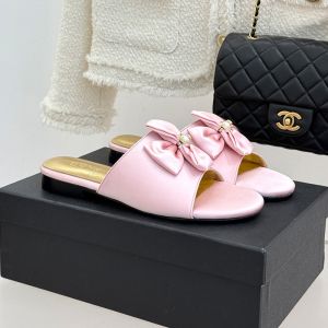 Chanel Double Bow Slides Women in Silk Light Pink