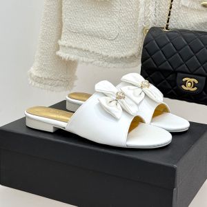 Chanel Double Bow Slides Women in Silk White