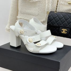 Chanel G46793 Sandals with Enamel Logo Buttons Women in Lambskin White