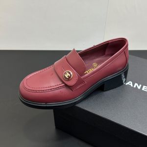 Chanel G46796 Moccasins with Enamel Buttons Women in Calfskin Burgundy