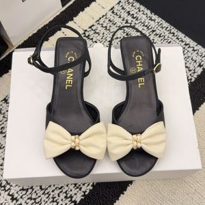 Chanel G46813 Bow Sandals Women in Grosgrain Black/Beige