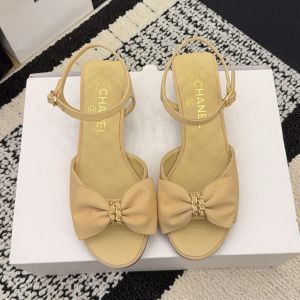 Chanel G46813 Bow Sandals Women in Grosgrain Camel