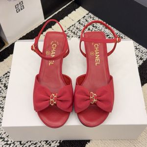 Chanel G46813 Bow Sandals Women in Grosgrain Red