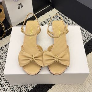 Chanel G46813 Bow Sandals Women in Leather Camel