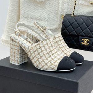 Chanel G46865 Slingback Pumps Women in Tweed and Grosgrain Beige