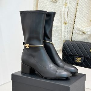Chanel G46933 Short Boots with CC Camellia Anklet Women in Lambskin Black