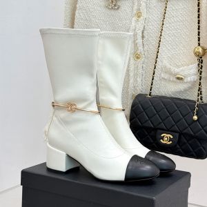 Chanel G46933 Short Boots with CC Camellia Anklet Women in Lambskin White