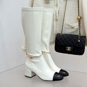 Chanel G46934 High Boots with CC Camellia Anklet Women in Lambskin White