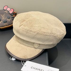 Chanel Military Cap with Logo Badge in Corduroy Khaki