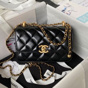 Chanel AS2615 Mini Flap Bag with Sphere Ball Strap in Shiny Calfskin Black
