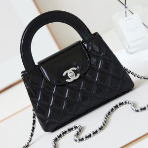 Chanel AS4416 Mini Kelly Shopping Bag with Chain in Shiny Crumpled Calfskin Black/Silver