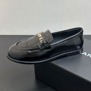 Chanel Moccasins with Metal Letter Logo Women in Calfskin Black