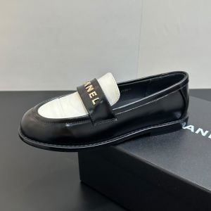Chanel Moccasins with Metal Letter Logo Women in Calfskin Black/White