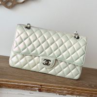 Chanel A01112 Classic 11.12 Handbag with Chain Strap in Lambskin White/Silver