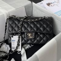 Chanel A01113 Classic Handbag with Woven Chain Strap in Lambskin Black/Silver