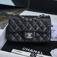 Chanel A01116 Mini Classic Flap Bag with Chain Strap in Grained Calfskin Black/Silver
