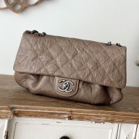 Chanel A2223 Small Flap Cloud Bag with Chain Strap in Texture Calfskin Taupe