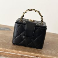 Chanel A2227 Cosmetic Bag with Woven Chain Strap Handle in Lambskin Black