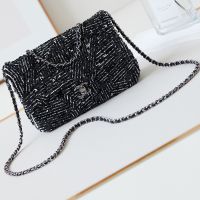 Chanel A69900 Mini Classic Flap Handbag in Sequins and Calfskin Black