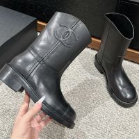 Chanel Ankle Boots with Logo Patch Women Calfskin Black
