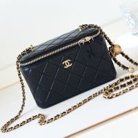 Chanel AP2303 Cosmetic Bag with CC Golden Ball in Lambskin Black