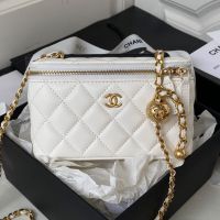 Chanel AP2303 Cosmetic Bag with CC Golden Ball in Lambskin White