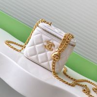 Chanel AP3203 Small Cosmetic Bag with Love Ball Chain Strap in Lambskin White