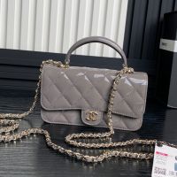 Chanel AP3226 Flap Phone Holder with Chain in Patent Leather Grey
