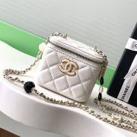 Chanel AP3230 Cosmetic Bag with Enamel Buckle in Lambskin White