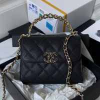 Chanel AP3237 Kelly Clutch with Double Handle in Grained Calfskin Black