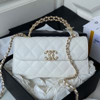 Chanel AP3238 Kelly Clutch with Double Handle in Grained Calfskin White
