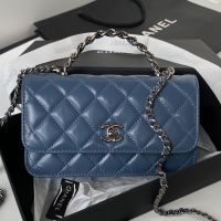 Chanel AP3566 Clutch with Strass Handle in Calfskin Blue
