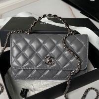 Chanel AP3566 Clutch with Strass Handle in Calfskin Grey