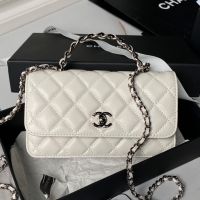 Chanel AP3566 Clutch with Strass Handle in Calfskin White