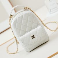 Chanel AP3753 Mini Classic Backpack with Flap Pocket in Grained Calfskin White/Gold