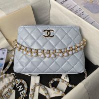 Chanel AP3787 Hobo Shoulder Bag with Enamel Heart Chain in Lambskin Grey