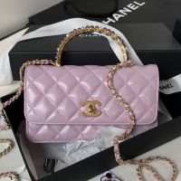 Chanel AP3803 Wallet with Pearls Handle in Shiny Calfskin Pink