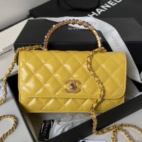 Chanel AP3803 Wallet with Pearls Handle in Shiny Calfskin Yellow