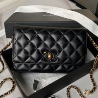 Chanel AP3938 Wallet with Enamel Logo in Lambskin Black