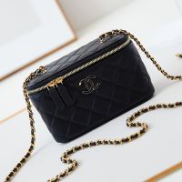 Chanel AP3940 Cosmetic Bag with Enamel Logo in Lambskin Black