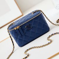 Chanel AP3940 Cosmetic Bag with Enamel Logo in Lambskin Navy Blue