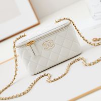 Chanel AP3940 Cosmetic Bag with Enamel Logo in Lambskin White